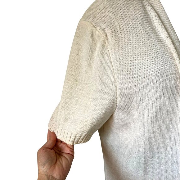 St. John Collection Sz Large Cream Knit Open Front Cardigan With Short Sleeves - Picture 5 of 11